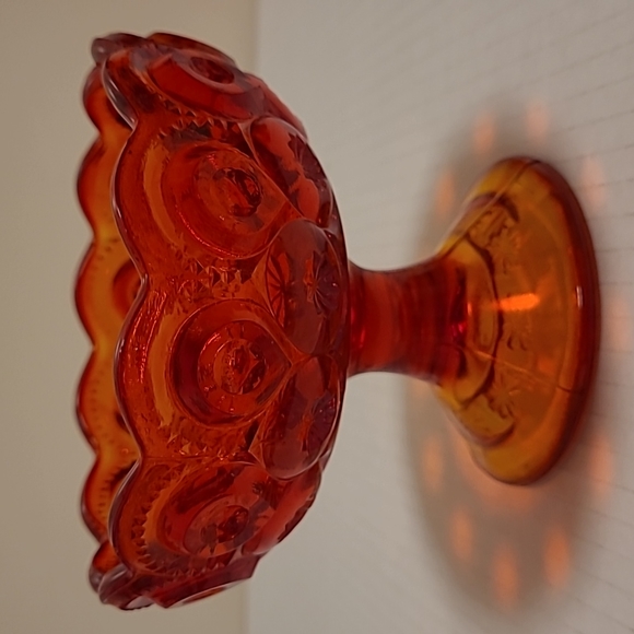 Vintage Pair LE Smith Amberina Moon and Stars Pedestal Candle Holders - Picture 9 of 15